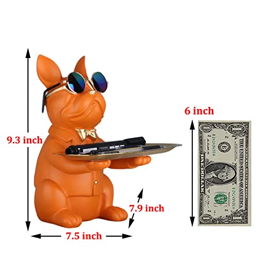 Modern Decor Resin Orange Bulldog Tray Statue Tray Storage Key Holder Candy Jewelry Earrings Tray Suitable for Home Decor Modern Art Dining Table Decor Office Small Object Tray - color: Orange