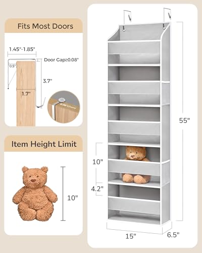 ULG 2-Pack Over-The-Door Organizer 5 Tiers, – Hanging Storage Organizer with 4 Mesh Side Pockets,Space Saving Closet Door Organizer for Clothes, Shoes, Toys, Accessories Light Gray - color: Light Grey, size: 2 Pack