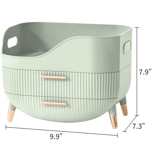 Pajiriona Makeup Organizer with Drawers, Green Skincare Organizer for Vanity, Storage Box with Handle, Large Cosmetic Display Case for Dresser, Bathroom Countertop - color: Sage Green