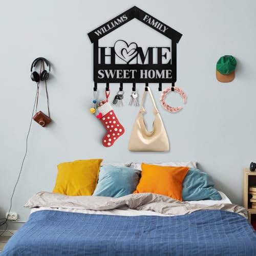 Personalized Key Holder for Wall | Sweet Home Key Holder Wall Mounted | Black Metal Key Hanger Wall Decorative | Housewarming Gifts | Key Rack Organizer for Living Room, Bedroom, Entryway - color: 05 Home
