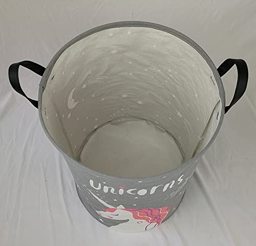 KUNRO Kids Laundry Hamper Clothes Gift Basket Storage Laundry Baskets Organizer Bin with Handles for Nursery Room (Grey Unicorn) - color: Grey Unicorn
