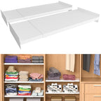Slideep Adjustable Closet Storage Shelves, Expandable Wardrobe Shelf with Seamless Sticker Heavy Duty Clothes Hanger Rack DIY Divider RV Separator for Cabinet Pantry Cupboard Kitchen, 2Pack - size: 15.8"D x 16.9"W