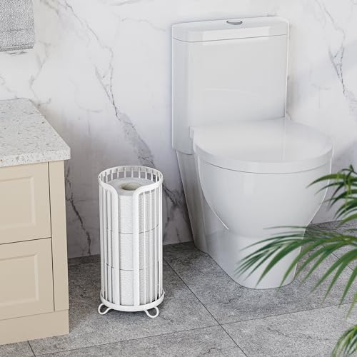 Bunoxea Toilet Paper Holder Stand, Freestanding Toilet Tissue Organizer, Minimalistic Storage Solution, Reserve Mega Rolls-White - color: White, size: 1 Pack