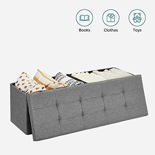 SONGMICS MAZIE Collection - 43 Inches Storage Ottoman, Foldable Storage Bench with Flipping Lid, 660 lb Load Capacity, for Entryway, Living Room, Bedroom, Light Gray ULSF71G - color: Light Gray, size: 15"D x 43"W x 15"H
