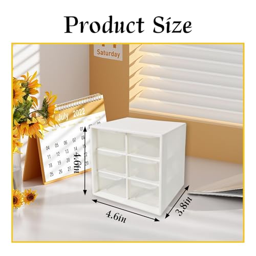 Small Drawer Organizer for Desk, 4.7" x 4.7" x 3.8" Small Desktop Organizer with 6 Drawers, Plastic Storage Box for Office, Classroom, Craft and Home Organization - color: White