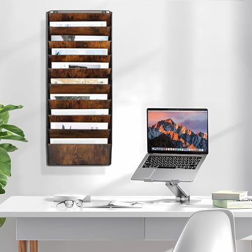 TQVAI 10-Pocket Hanging Wall File Organizer - Metal Folding Wall Mounted Mail Document Holder, Multi-Purpose Clipboard Storage Rack for Office, Homeschool, Classroom Organization, Black/Vintage - size: 10 Pockets