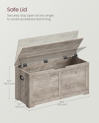 VASAGLE Storage Chest, Storage Bench with 2 Safety Hinges, Farmhouse Style, 15.7 x 39.4 x 18.3 Inches, for Entryway, Bedroom, Living Room, Heather Greige ULSB061K02 - color: Heather Greige, size: 39.4''W