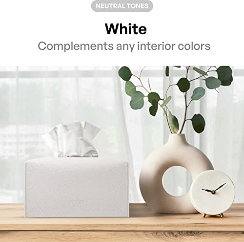 Carrotez Tissue Box Cover, [Refined] Modern PU Leather Rectangular Tissue Box Holder - Decorative Holder/Organizer for Bathroom Vanity Countertop, Night Stands, Office Desk 9.5"X5"X5" - White - color: White, size: [Rectangular]