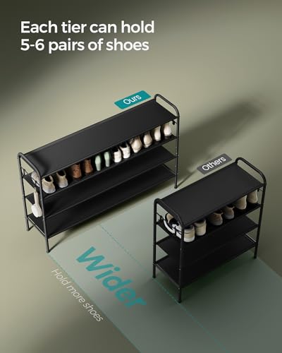 SONGMICS Shoe Rack, 4-Tier Shoe Organizer, Fabric Shoe Shelf Storage with 4 Hooks, Holds up to 24 Pairs of Shoes, Height-Adjustable Shoe Rack for Entryway, Hallway, Closet, Easy Assembly, Ink Black - color: Ink Black, size: 4 Tier (27.5"H)