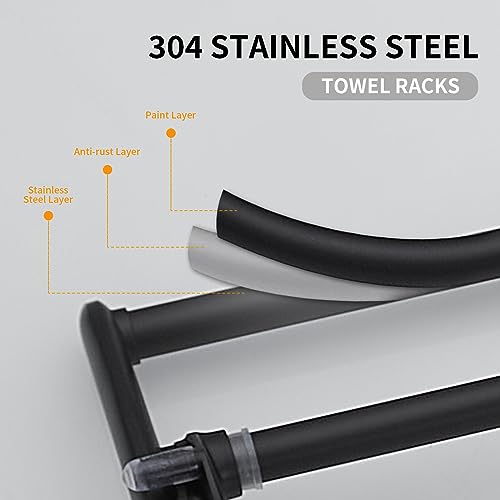 BESy 24 Inch Matte Black Towel Racks, Bathroom Towel Shelf with Foldable Towel Bar Holder and Towel Hooks, Wall Mounted Multifunctional Bathroom Accessories, Double Towel Bars - color: Matte Black