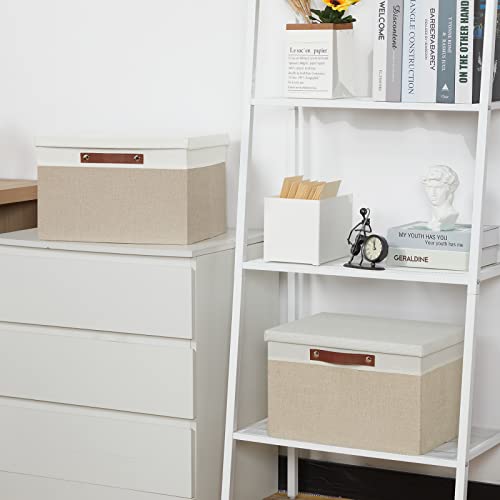 Temary Foldable Storage Bins with Lids, [2-Pack] Large Storage Baskets with Lid, Fabric Storage Bin for Organizing Home (White & Khaki, 15x11x9.5inch) - color: White&Khaki, size: 15×11×9.5