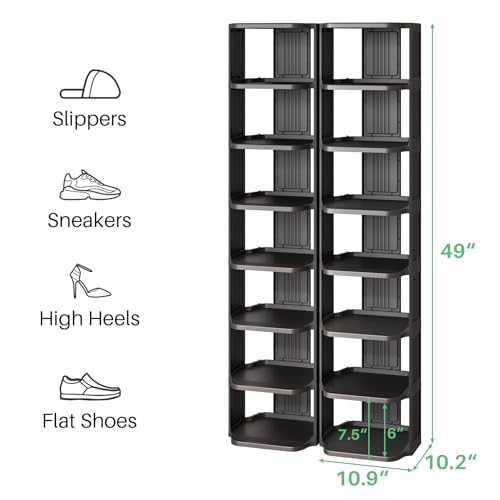 Kitstorack Stackable 16-Tier Shoe Rack for Closet & Entrance - Tall, Narrow, Vertical Shoe Stand - Plastic, Free Standing - Ideal for Small Spaces - color: Black, size: 16 Tiers