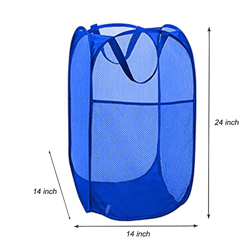 Larpur Mesh Laundry Basket, Pop up Laundry Hamper with Handles, Collapsible Clothes Basket for Travel, College, Dorm, Royal Blue - color: Royal Blue