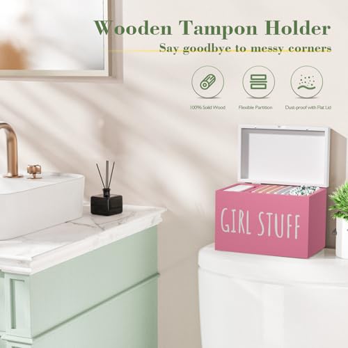 Tampon Holder for Bathroom with Hinged Lid, Feminine Product Organizer, Bathroom Period Products, Toilet Organizer, Bathroom Accessories Box for Girl Stuff (Pink) - color: Pink