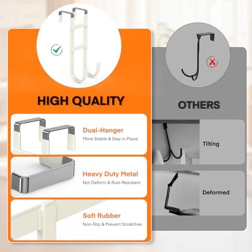FYY Over The Door Hooks - 2 Pack Heavy Duty Dual-Hook Organizer Hanger for Hanging Towels, Clothes, Hats & Bags Use in Bathroom, Bedroom, Kitchen - Fits Interior Doors Up to 1.6" Beige - color: Beige, size: 7.8" Long, Fit Interior Doors Up to 1.6", style:
