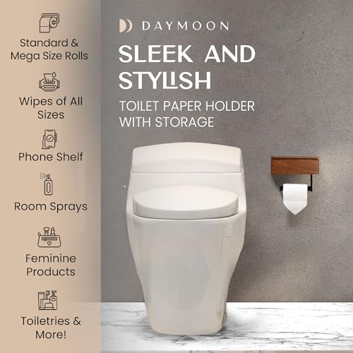Day Moon™ - Toilet Paper Holder with Shelf - Modern Roll Holder for Bathroom - 1 Pack - Wall Mount - with Storage, Wood - color: Dark Wood, size: Storage 1 Pack
