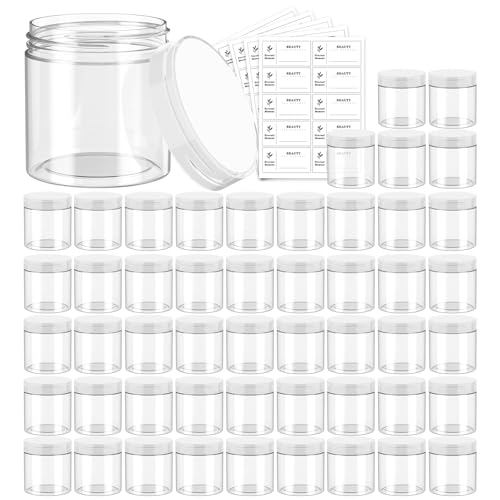 50 Pack 4 OZ Plastic Jars Round Clear Cosmetic Container with Clear Lids, Eternal Moment Slime Jars for Lotion, Cream, Ointments, Makeup, Eye shadow, Rhinestone, Samples, Pot, Travel Storage - color: Clear Lid, size: 4 Ounce