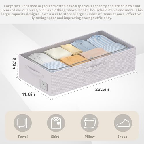 CYhom 3Pcs Under Bed Storage Bins with Metal Frame - Shoe Organizer for Closet with Clear Cover Oxford Fabric Sturdy Underbed Container Foldable Stackable Clothes Organizer (Grey, 23.5x11.8x6.3) - color: Grey, size: 23.5x11.8x6.3