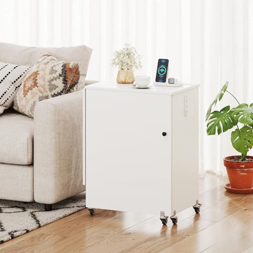 Giantex Folding Sewing Table with Charging Station, Rolling Craft Table with Storage Trays & Shelf, Foldable Sewing Machine Cabinet Desk with Lockable Wheels for Small Spaces (White) - color: White