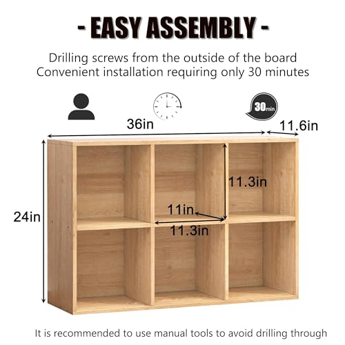 Wooden 6 Cube Storage Organizer with Closed Back Panel,White Cube Shelf Cubby Storage Organizer with Compartments for Living,Bookshelf, Easy to Install (Oak, 6 Cube-11in) - color: Oak, size: 6 Cube-11in