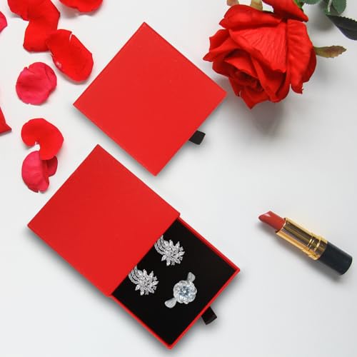 Coobbar Luxury Velvet-Lined Jewelry Gift Box 12-Pack, Compact Drawer Style Organizer for Earrings & Rings, Elegant Bracelet Display Box, Small Jewelry Storage Box, 3.5x3.5x1.26 Inches (Red) - color: Red