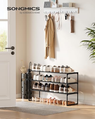 SONGMICS Shoe Rack, 3-Tier Shoe Organizer, Metal Storage Shelf, Upright or Upside Down, for 16-20 Pairs, Stackable, for Entryway, 11.8 x 36.2 x 21.7 Inches, Black ULSA303B02 - color: Black, size: 3 Tiers (36.2"W)