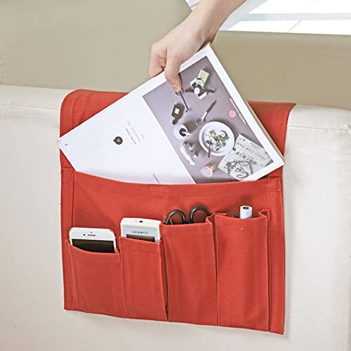 Sofa Armrest Organizer, Armchair Caddy Remote Control Holder for Recliner Couch Arm Chair Caddies with 5 Pockets for Magazine Tablet Phone TV Remotes,Khaki,31x83cm - color: Khaki