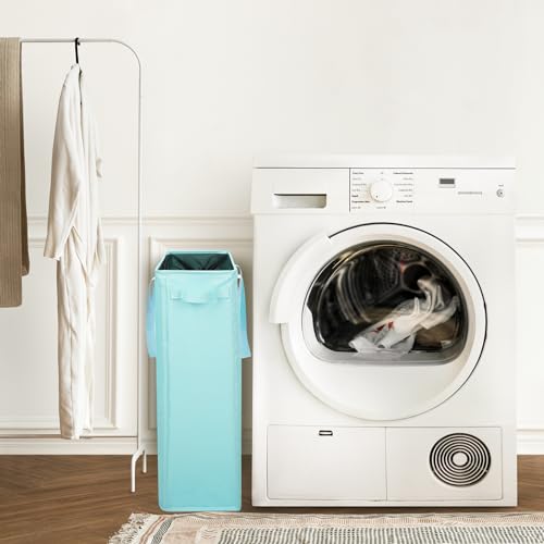 Odonata Slim Laundry Hamper Handles Collapsible Laundry Basket Thin Dirty Clothes Basket Narrow Laundry Bag Foldable Dirty Hamper 45L (Baby Blue) - color: Baby Blue