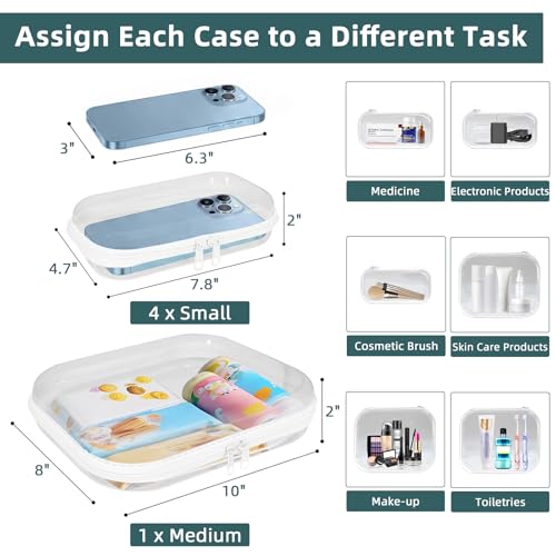 Clear Hard Shell Zipper Cases(3 Packs), Plastic Hard Sided Zippers Pouches Clear Hardshell Pencil Case For Storage, Diaper Bag Organizer Bliss Bins 2*Small/1*Medium
