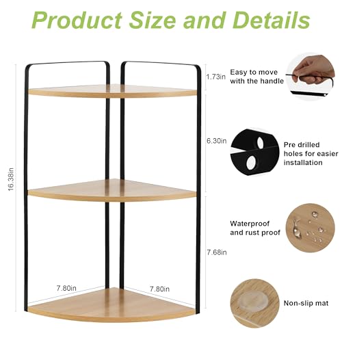 3 Tier Corner Bathroom Counter Organizer, Countertop Organizer, Makeup Organizer Countertop, Bathroom Storage Sink Shelf, Wooden and Metal Counter Shelf (Large Capacity-Rustic Walnut) - color: Rustic Brown