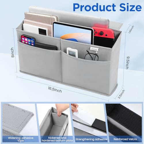 2 Pack Desk Side Hanging Organizer, Adhesive Storage Bag with Pockets for Magazine Ipad Notebook, for End Tables Home Office Desks Computer Workstations Dressing Table, Grey - color: 2PCS
