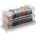 COMNICO 2 Pcs Cable Organizer Box with Lid, Clear Plastic Cord Storage Desk Organizers Desktop Cable Management Multifunctional Accessories for Home Drawer Office