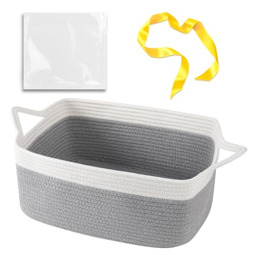OIAHOMY 19L Woven Basket, Gift Basket Empty with Gift Bags and Ribbons, Rope Baskets for Baby Showers, Storage Baskets with Handles for Nursery, Pet Toy Organizer - Grey & White - color: Grey & White, size: Large: 15.35L*11.42W*6.7H