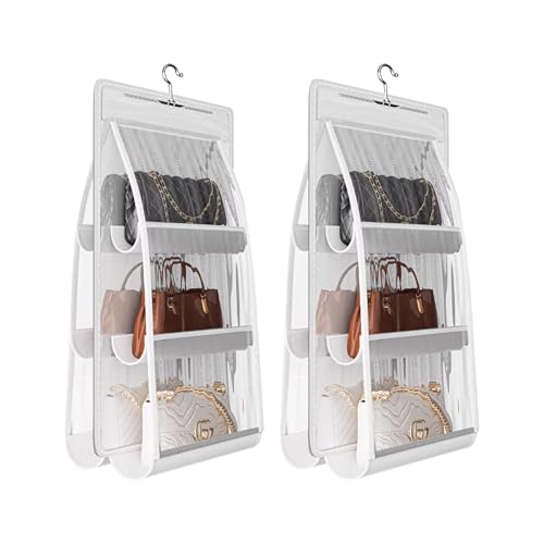 Space Saving Hanging Purse Organizer 6 Pockets Closet Wardrobe Handbag Pocketbook Storage - color: White, size: 2-Pack