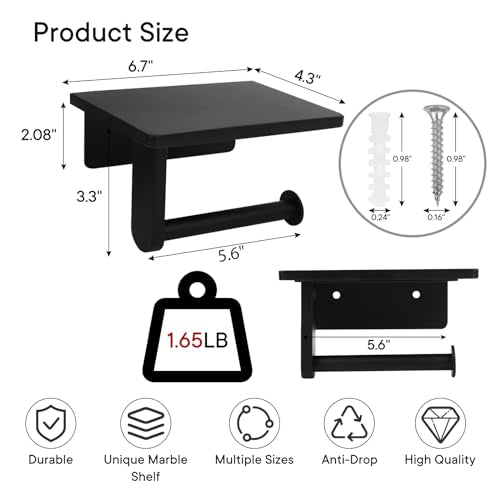 Toilet Paper Holder with Marble Shelf for Bathroom Washroom,Wall Mounted Tissue Holder Suitable for Mega Roll (Small 6.7 * 4.3 in, Black) - color: Black, size: Small 6.7 * 4.3 in