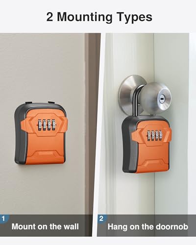 Puroma Lock Box, Key Lock Box Wall Mount & Portable Combination Lockbox with Resettable Code, Security Lockbox for Outside House Keys, Apartment Realtors Spare Keys Storage (1 Pack, Orange) - color: Orange