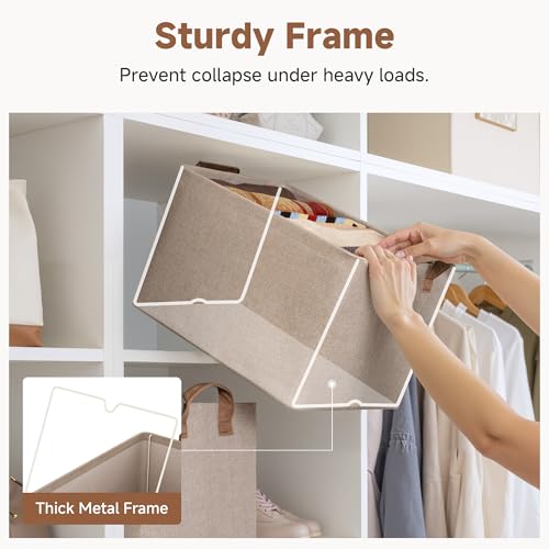 StorageWorks Storage Bins, Fabric Storage Bins for Shelves, Large Storage Baskets with Metal Frame, Closet Baskets and Bins with Handles, Brown and Beige, 2-Pack - color: Brown and Beige, size: 16 ½" L x 12" W x 10 ¼" H