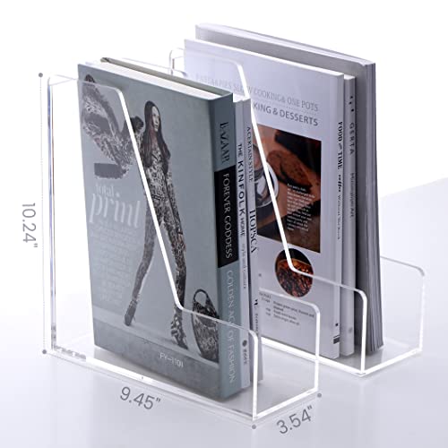 HeZone Magazine Holder, Clear Acrylic Desk Organizers, File Organizer for Desk, Magazine Rack- Desktop Book Storage -Independent Vertical 1 Space-2 Pack - style: 2PC-A4