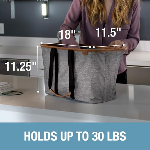 CleverMade Collapsible LUXE Tote - Reusable Grocery Shopping Storage Bag Organizer w/Handles Reinforced Bottom - color: Heather Gray