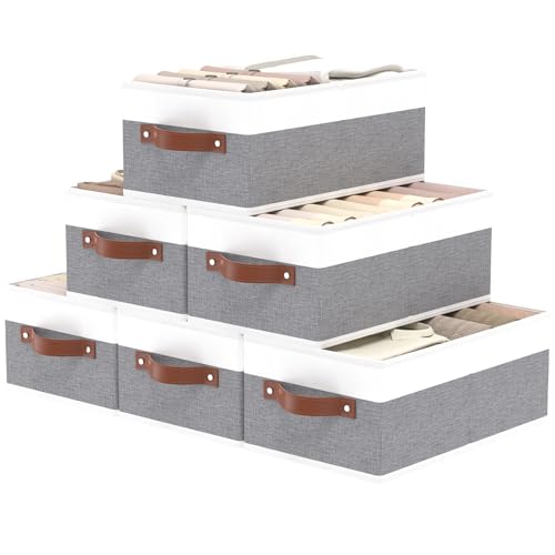 OUTBROS Storage Bins, Foldable Storage Baskets for Organizing,Fabric Storage Boxes With Handles,For bedrooms, living rooms, Shelves,Gray/White,16.1x6.5x9.8in,6-Pack - color: Gray/White, size: 16.1x6.5x9.8in(6-Pack）