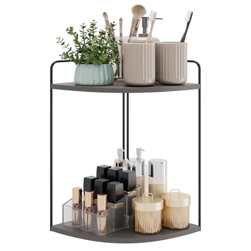 Forest Angle Bathroom Counter Organizer,Countertop Organizer,Vanity Organizers,Bathroom Storage,Bathroom Sink Caddy,Counter Shelf,Corner Counter,Corner Shelves(Black-Grey) - color: Black-grey 2 Tier