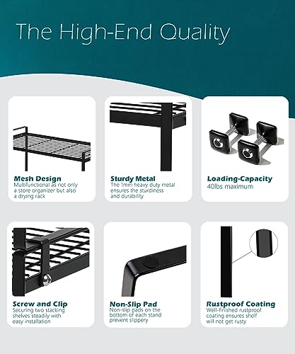 Shantton 2Pack Kitchen Cabinet Shelf Counter Organizer Rack Pantry Storage Bathroom Bedroom Office Table Desk Space Saving Stackable Rust Resistant Non Slip Black Tall Wide L16.1in W10.6in H9.5in - color: Black, size: L16.1'' W10.6'' H9.5''