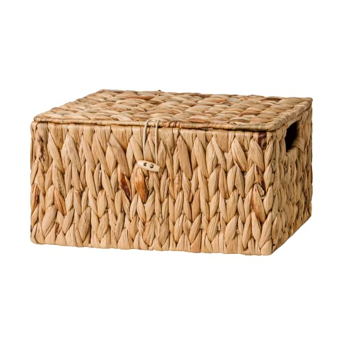 StorageWorks Water Hyacinth Baskets for Organizing, Wicker Storage Basket with Lid and Built-in Handles for Living Room (Medium, 1 Pack) - color: Natural(Water Hyacinth), size: 13"l × 9"w × 6 ¼"h