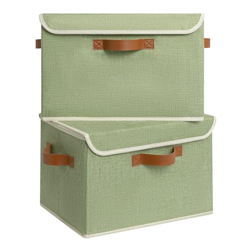 GRANNY SAYS Fabric Storage Bins with Lids, Decorative Storage Boxes with PU Handles, Keepsake Memory box, Shelf Baskets for Closet, Sage Green, Large, 2-Pack - color: Sage Green/White, size: Large-2 Pack