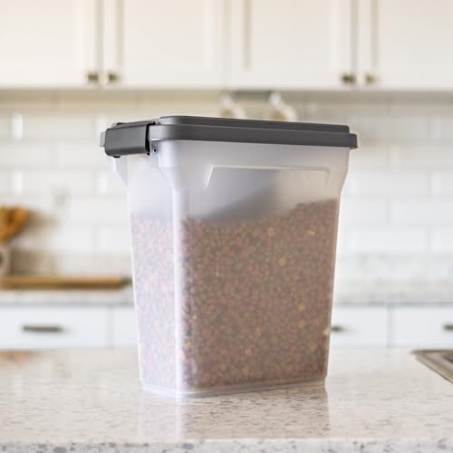 IRIS USA Dog Food Storage Container, Airtight Lid, 2-Cup Scoop, Up to 13 Pounds Pet Food Storage, Versatile Pet Food Bin, Treats, BPA Free, Dark Gray - color: Dark Gray/Clear