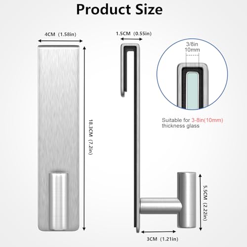 HUFEEOH Shower Towel Hooks, 7.5-Inch Extended Over Glass Shower Door Hanger for Towels & Robes, Rustproof Bathroom Towel Rack, 2-Pack (Silver, T Shape) - color: Silver, size: Fits 3/8" Thick Door - "T" Shape 2 Pack