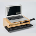Monitor Stand Desk Top Organizer with Storage Drawer & Phone Holder,Bamboo Monitor Stand with Keyboard Tray, Wide Monitor Riser Non Slip Desk Riser
