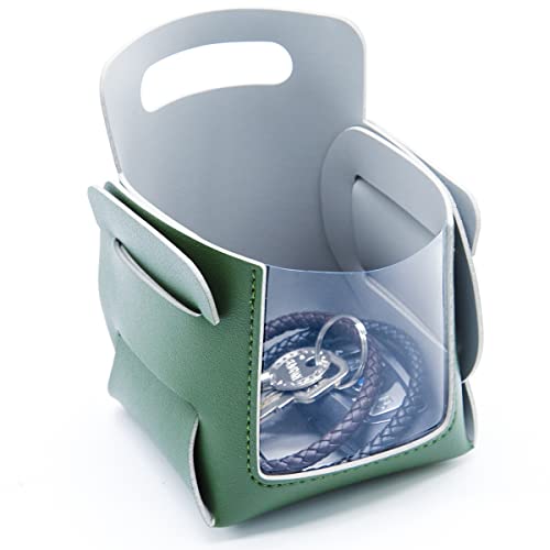 Valet Tray, Key Bowl for Entryway Table with Transparent Window, Small Decorative Holder Basket for Keys, Watches, Coins, Catchall Storage Organizer for Nightstand, Dresser, Green/Grey - color: Green