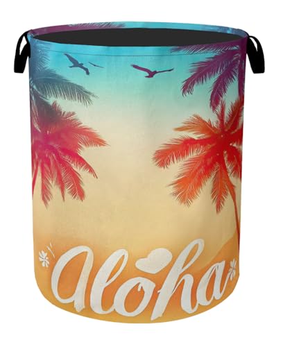 Hawaiian Sunset Foldable Canvas Laundry Basket with Handles - Storage Organizer, Heavy Duty for Home，Bedroom, Dorm, Bathroom - color: Hawaiian Sunset