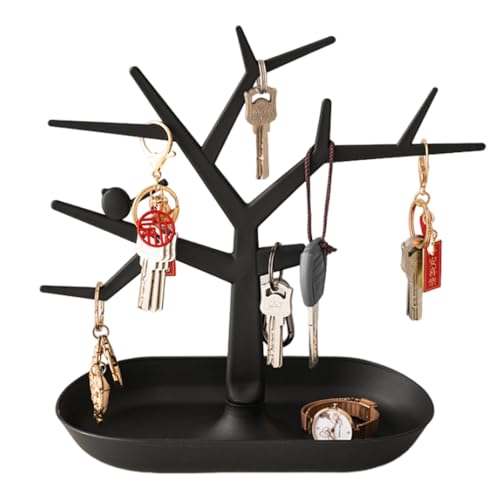 OULIGET Tabletop Key Holder Stand Tree Key Rack,Stand Jewelry Display Necklace Ring Earring Holder Rack,Jewelry Organizer Tray Home Decor for Home Entryway - color: Black